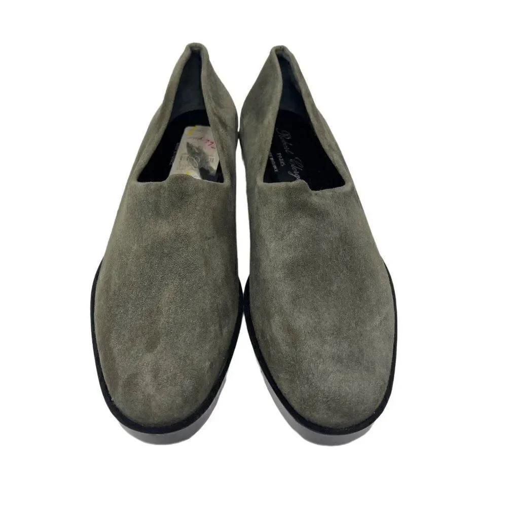 Robert Clergerie Green suede leather low platform modern loafers 6B BoxB